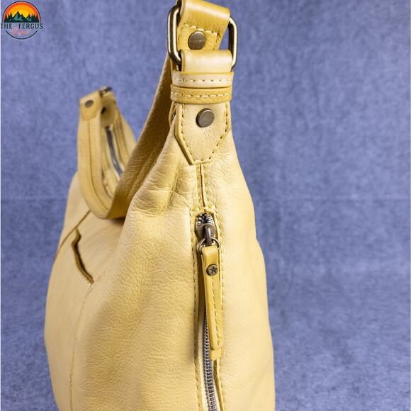 American Leather Co Hobo Bag Yellow Inner Outer Pockets Cottagecore Hippie - Picture 10 of 16